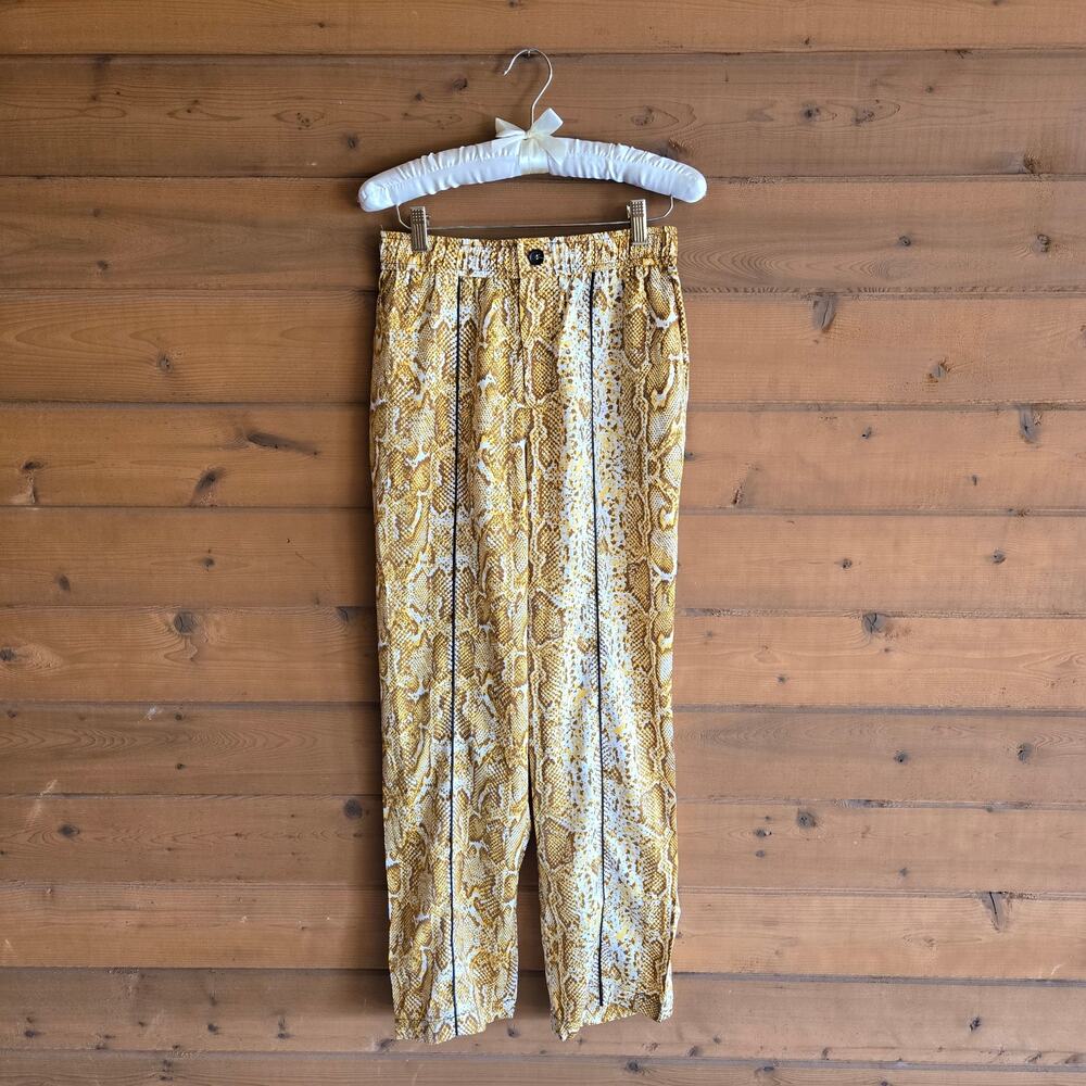 Anthropologie Current Air Snakeskin Pant Wide Leg Yellow Python XS Boho Western